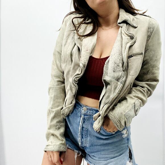 jakett… etc. M grey tan worn distressed  leather suede jacket - Picture 1 of 8